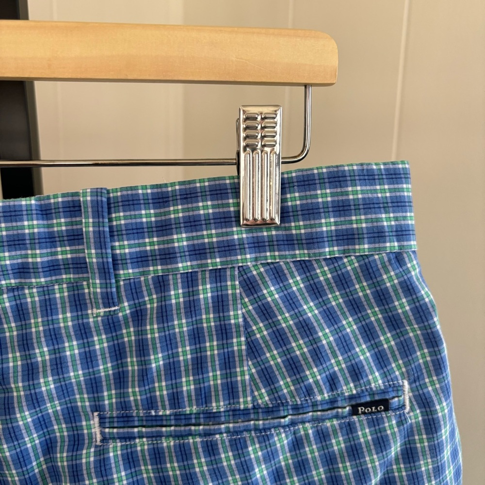 Polo Golf Ralph Lauren Blue Plaid Cotton Blend Preppy Chino Shorts Mens 32x9